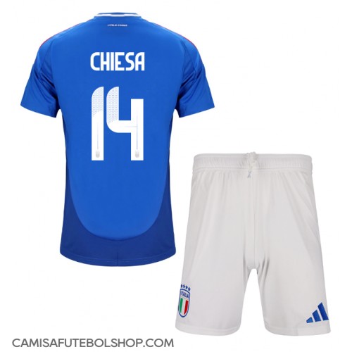 Camisa de time de futebol Itália Federico Chiesa #14 Replicas 1º Equipamento Infantil Europeu 2024 Manga Curta (+ Calças curtas)